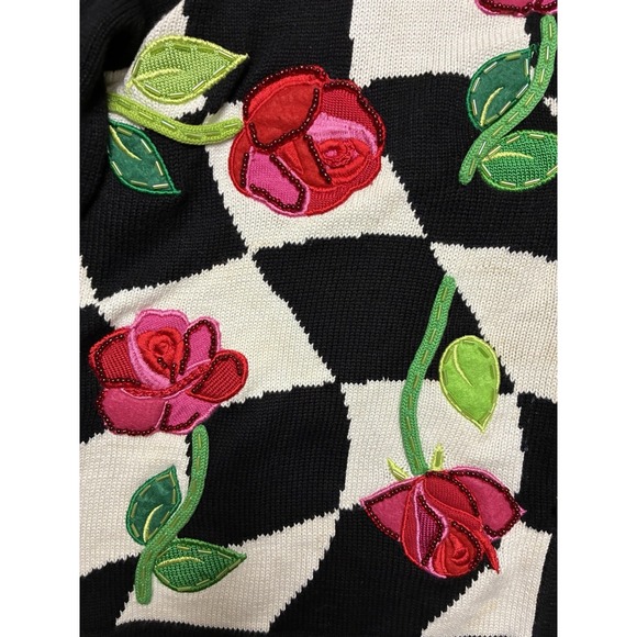 Just B Cardigan Women's M Black White Floral Roses Embroidered Beaded Y2K‎ - Picture 13 of 16
